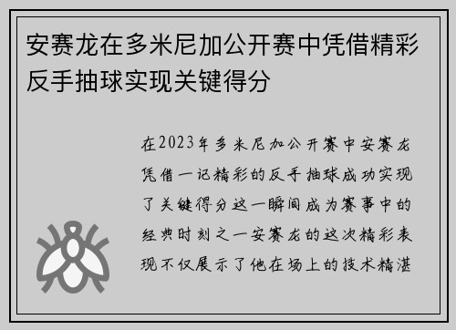 安赛龙在多米尼加公开赛中凭借精彩反手抽球实现关键得分